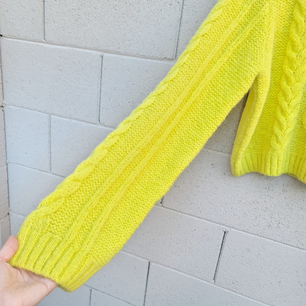 MOTHER | Wide Sleeve Extended Sleeve Crop Cable Sweater in Highlight of My Life - Picture 4 of 16